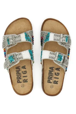 Ciabatte bianche con fibbie e perline 14177-PRIMA RIGA Discount
