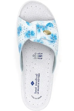 Ciabatte bianche con fiori azzurri e suola antiscivolo 13-BEST MEDICAL Outlet