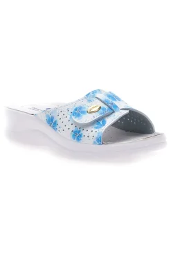 Ciabatte bianche con fiori azzurri e suola antiscivolo 13-BEST MEDICAL Outlet