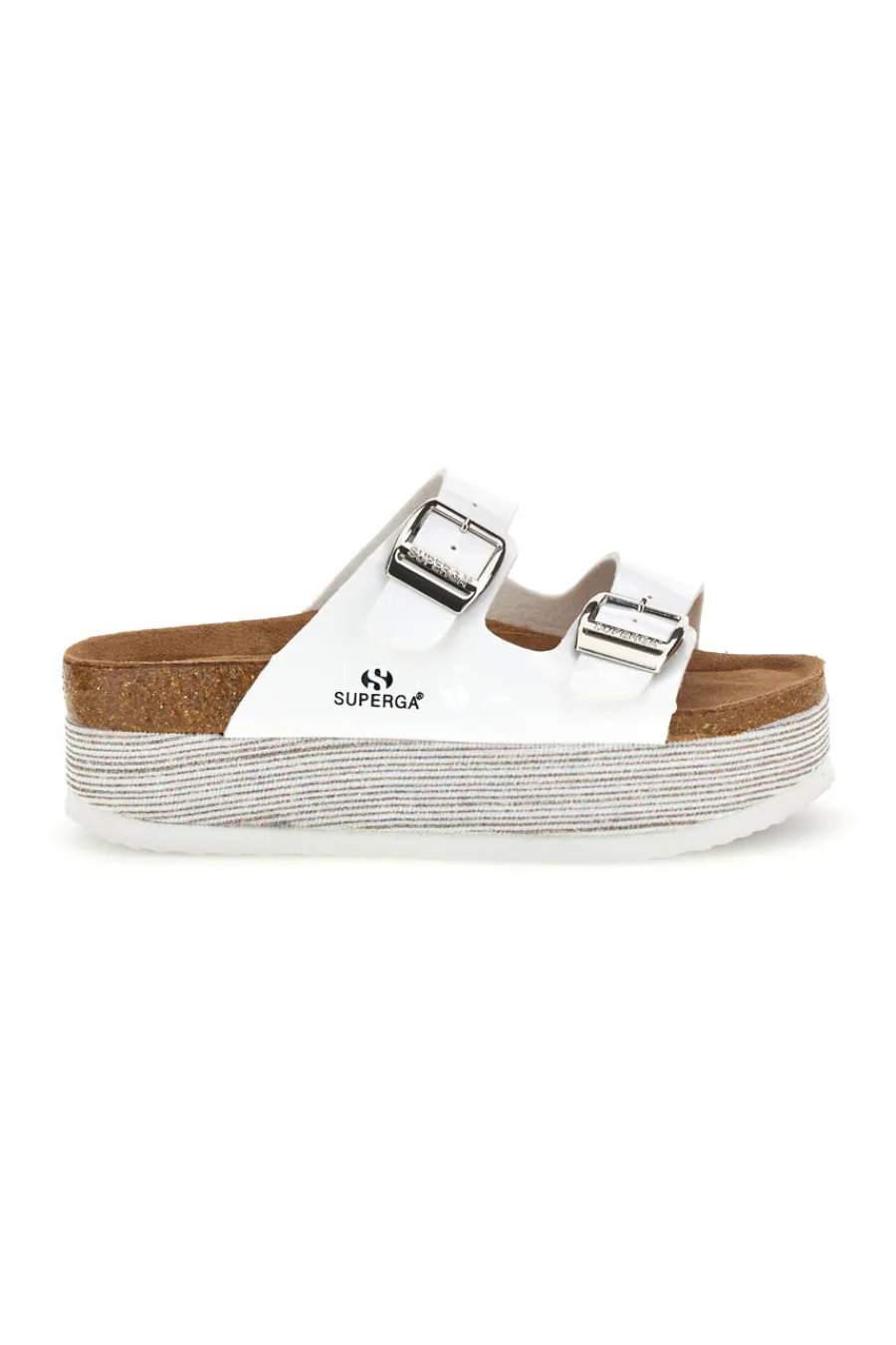 Ciabatte bianche lucide con doppia fibbia S11U009-SUPERGA