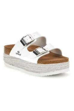 Ciabatte bianche lucide con doppia fibbia S11U009-SUPERGA