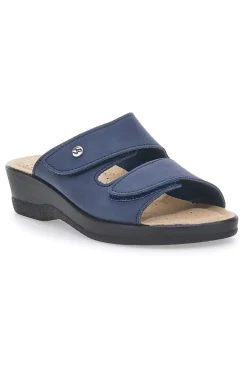 Ciabatte Blu con Doppia Fascia con Velcro e Suola in Pelle 63J86CE-FLY FLOT
