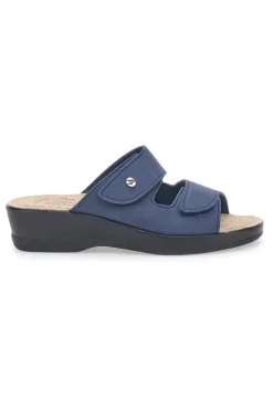 Ciabatte Blu con Doppia Fascia con Velcro e Suola in Pelle 63J86CE-FLY FLOT