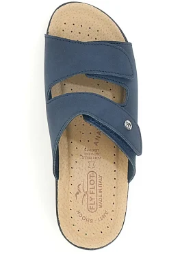 Ciabatte Blu con Doppia Fascia con Velcro e Suola in Pelle 63J86CE-FLY FLOT