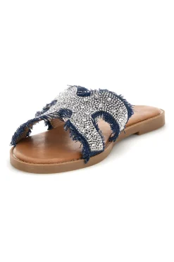 Ciabatte blu e argento con brillantini e frange PREA3654-THE FIRST Discount