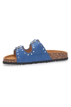 Ciabatte blu in denim con borchie e doppia fibbia SR001-PITTARELLO SUN Best