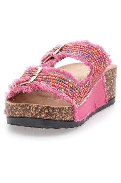 Ciabatte fucsia platform con perline multicolor APY66-DAME ROSE New