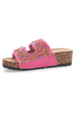 Ciabatte fucsia platform con perline multicolor APY66-DAME ROSE New