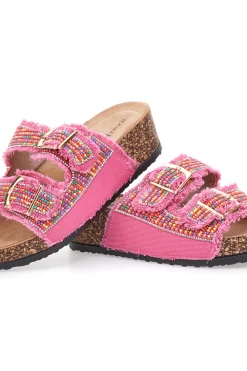 Ciabatte fucsia platform con perline multicolor APY66-DAME ROSE New