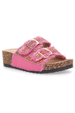 Ciabatte fucsia platform con perline multicolor APY66-DAME ROSE New
