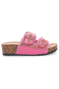 Ciabatte fucsia platform con perline multicolor APY66-DAME ROSE New