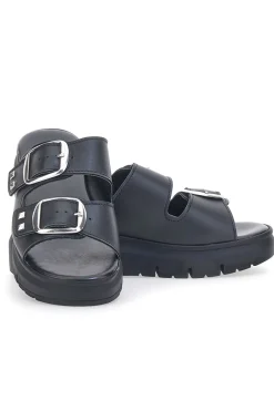 Ciabatte in vera pelle nere con fibbie 35801919-PITTARELLO LOVE Outlet