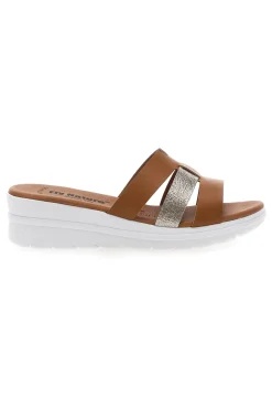 Ciabatte marrone con fascia glitter e zeppa 520-FLY NATURE Discount