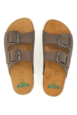 Ciabatte marroni doppia fibbia sottopiede in pelle suola antiscivolo 335CF20630SR-PITTARELLO GREEN WALK New