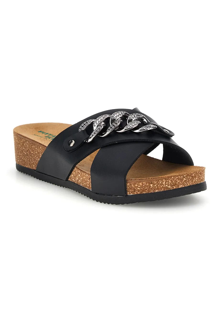 Ciabatte nere con catena e sottopiede in pelle 293A121SR-PITTARELLO ECO Clearance