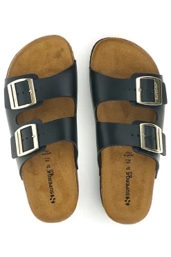 Ciabatte nere con doppia fascia regolabile Made in Italy in vera pelle S31C731-SUPERGA