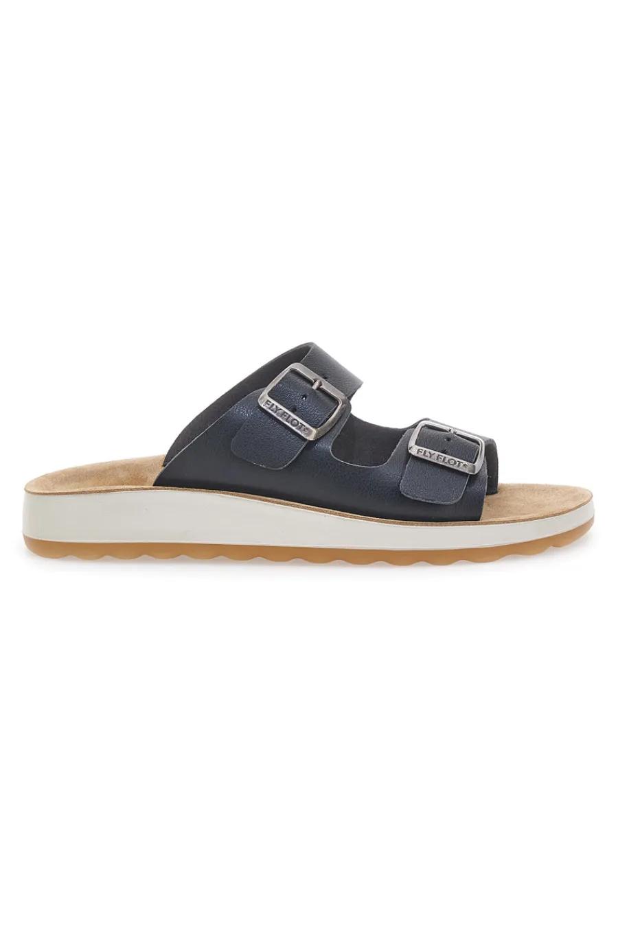 Ciabatte nere con doppia fibbia e sottopiede in pelle 77G642C-FLY FLOT Online