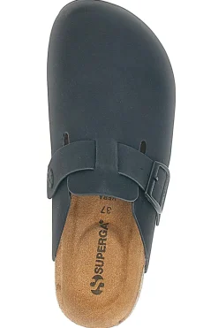 Ciabatte nere con fibbia e sottopiede in vera pelle S11U700-SUPERGA Discount