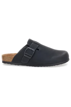 Ciabatte nere con fibbia e sottopiede in vera pelle S11U700-SUPERGA Discount