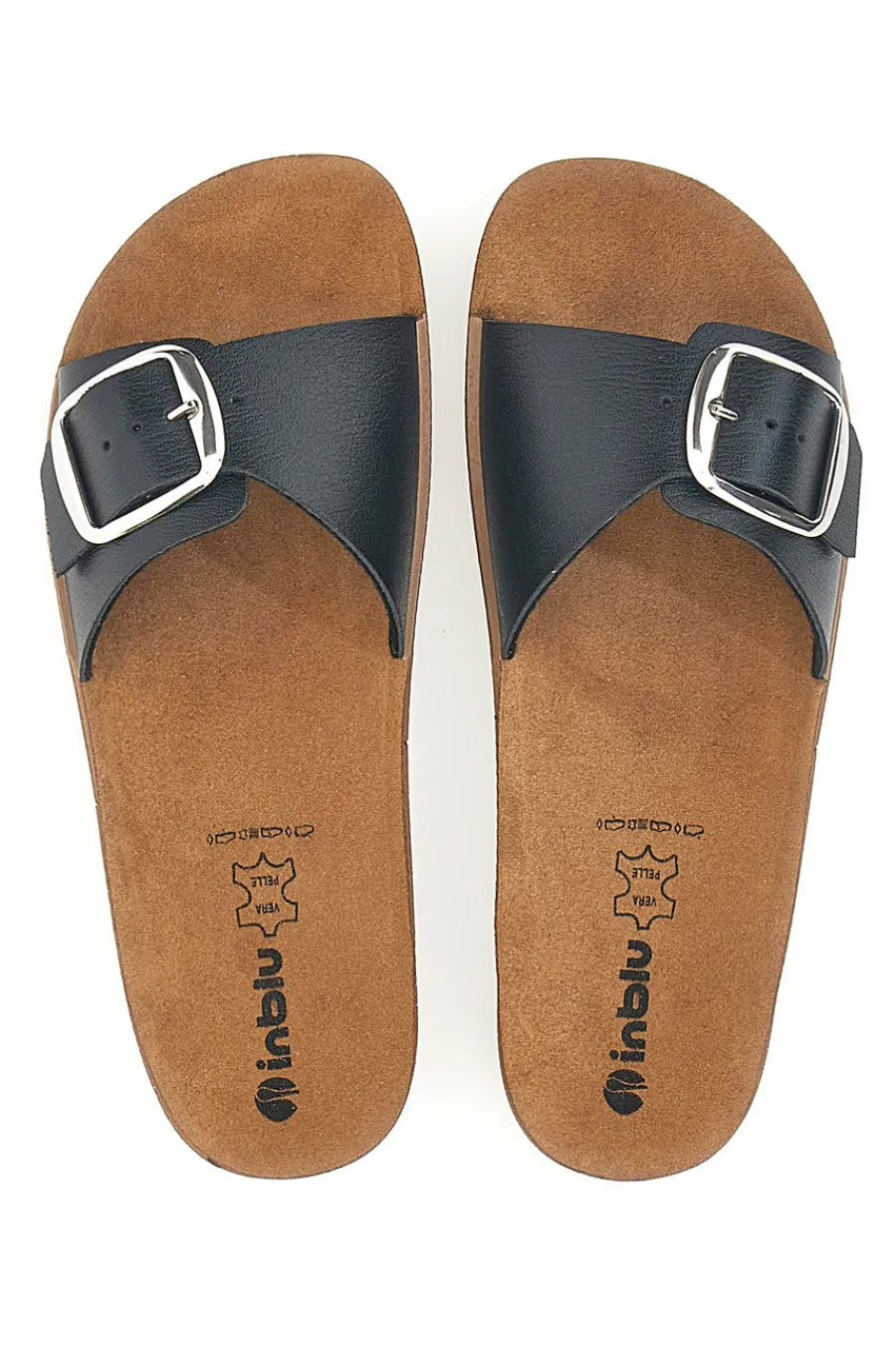 Ciabatte Nere con Fibbia Regolabile e Sottopiede in Pelle 41 CP-INBLU