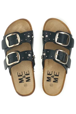 Ciabatte nere con fibbie e borchie Me & Me 15617-ME u0026 ME Online