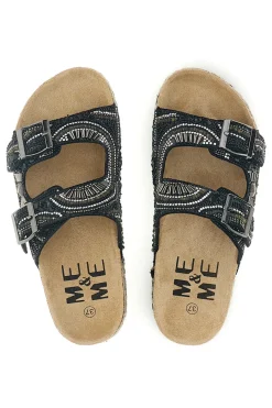 Ciabatte nere con fibbie strass e dettagli ricamati Me & Me 15618-ME u0026 ME Clearance