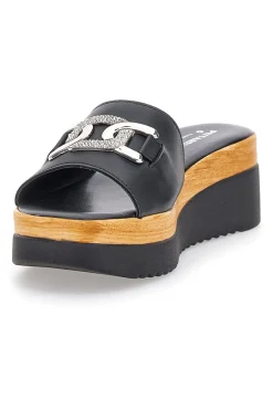 Ciabatte Nere Con Platform e Catenina Argentata 3456-PITTARELLO LOVE Clearance
