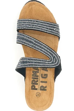 Ciabatte nere con zeppa e strass 12503-PRIMA RIGA New