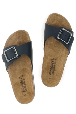 Ciabatte nere fibbia regolabile sottopiede in vera pelle 31838Q-BIOMODEX Outlet