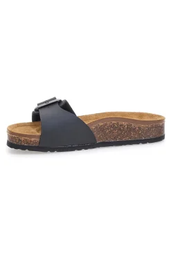 Ciabatte nere fibbia regolabile sottopiede in vera pelle 31838Q-BIOMODEX Outlet