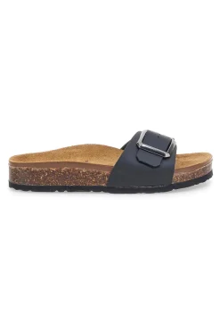 Ciabatte nere fibbia regolabile sottopiede in vera pelle 31838Q-BIOMODEX Outlet