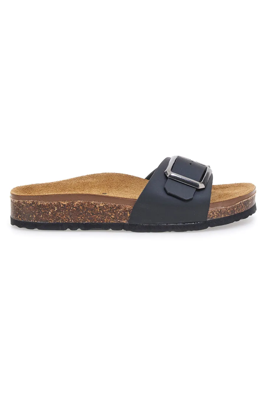 Ciabatte nere fibbia regolabile sottopiede in vera pelle 31838Q-BIOMODEX Outlet