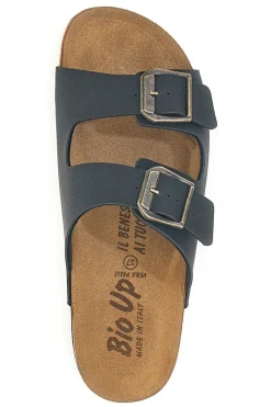 Ciabatte neri con doppia fibbia e sottopiede in vera pelle 201-BIO UP Hot