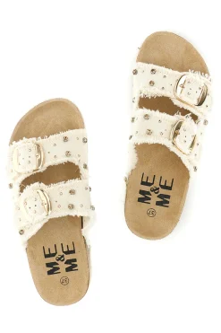 Ciabatte Panna con borchie e brillantini Me & me 12502-ME u0026 ME