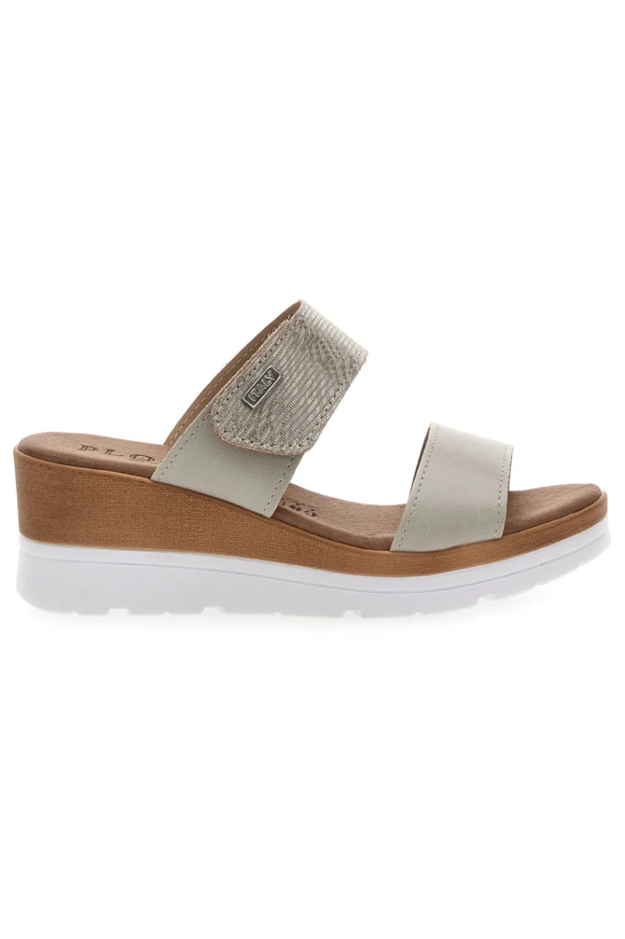 Ciabatte Perla con Zeppa A Contrasto Bianca e Velcro Regolabile 11073143-PLOCADI New
