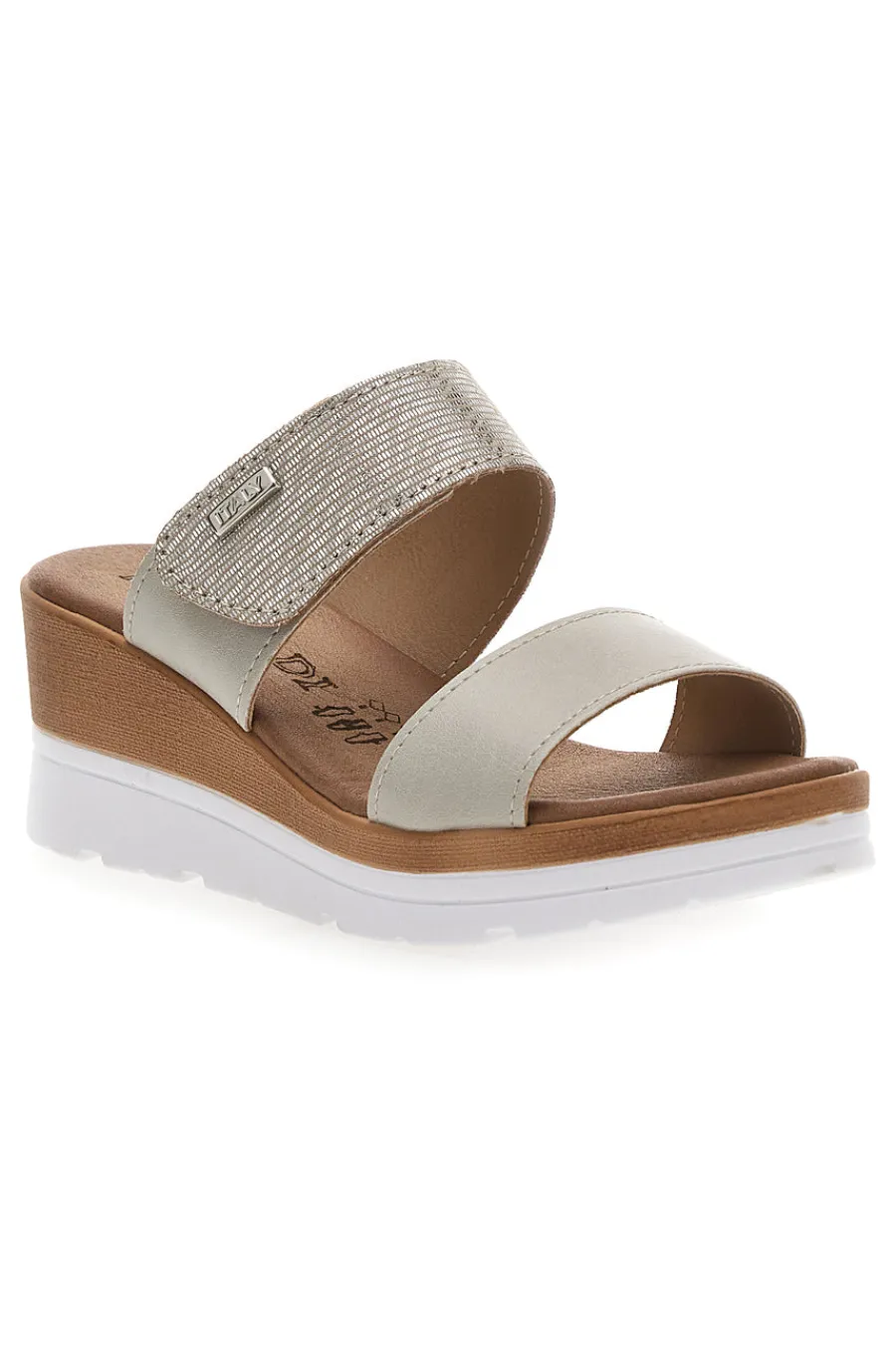 Ciabatte Perla con Zeppa A Contrasto Bianca e Velcro Regolabile 11073143-PLOCADI New