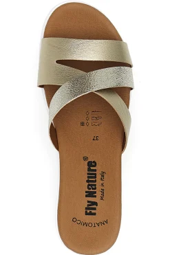 Ciabatte Platino con fascia glitter e zeppa 521-FLY NATURE Outlet