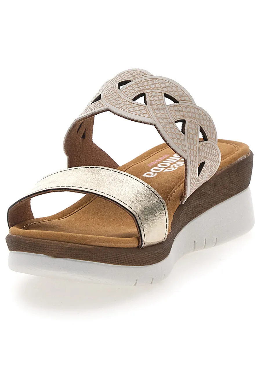 Ciabatte platino con intreccio beige e plantare comfort 8009R-LINEA COMODA Best