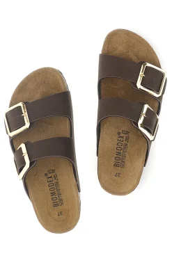Ciabatte doppia fibbia sottopiede in vera pelle 31801Q-BIOMODEX Outlet