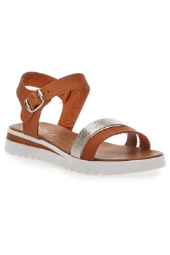 Cognacfarbene Sandalen, hergestellt in Italien, 001-PLOCADI