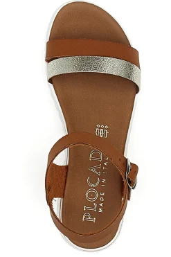 Cognacfarbene Sandalen, hergestellt in Italien, 001-PLOCADI