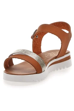 Cognacfarbene Sandalen, hergestellt in Italien, 001-PLOCADI