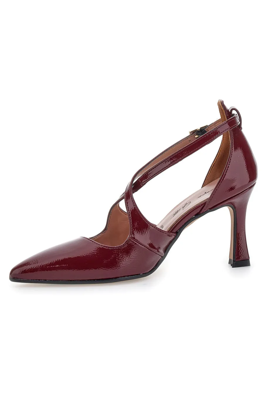 Décolleté bordeaux verniciate con cinturini incrociati e tacco a rocchetto A78-FRANCESCA GRITTI New