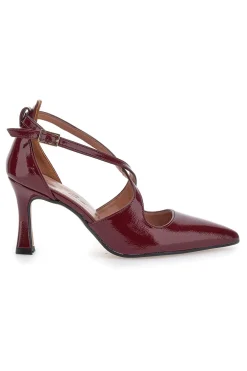 Décolleté bordeaux verniciate con cinturini incrociati e tacco a rocchetto A78-FRANCESCA GRITTI New