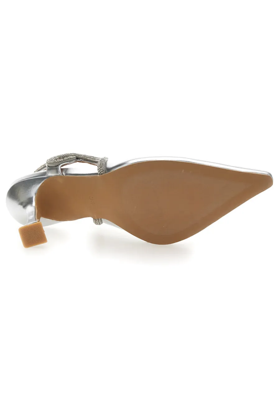 Décolleté Slingback Argento con Punta Sfilata e Cinturino con Strass 8820H118-MON DIEU Outlet