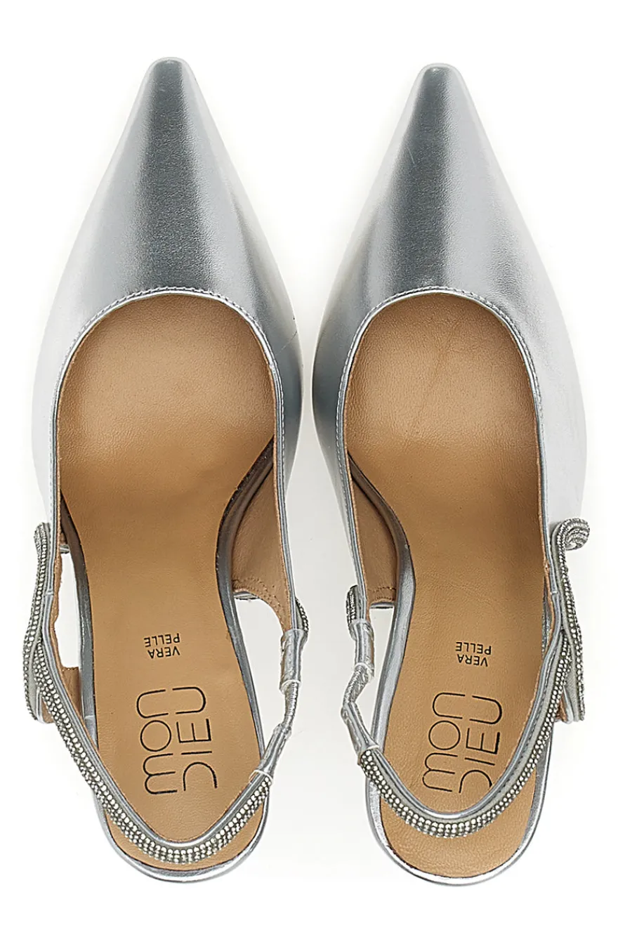 Décolleté Slingback Argento con Punta Sfilata e Cinturino con Strass 8820H118-MON DIEU Outlet