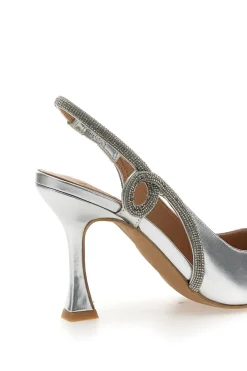 Décolleté Slingback Argento con Punta Sfilata e Cinturino con Strass 8820H118-MON DIEU Outlet