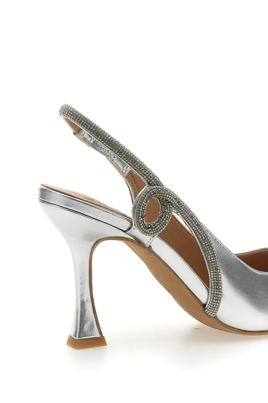 Décolleté Slingback Argento con Punta Sfilata e Cinturino con Strass 8820H118-MON DIEU Outlet