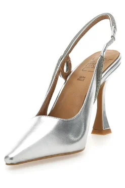 Décolleté Slingback Argento con Punta Sfilata e Cinturino con Strass 8820H118-MON DIEU Outlet
