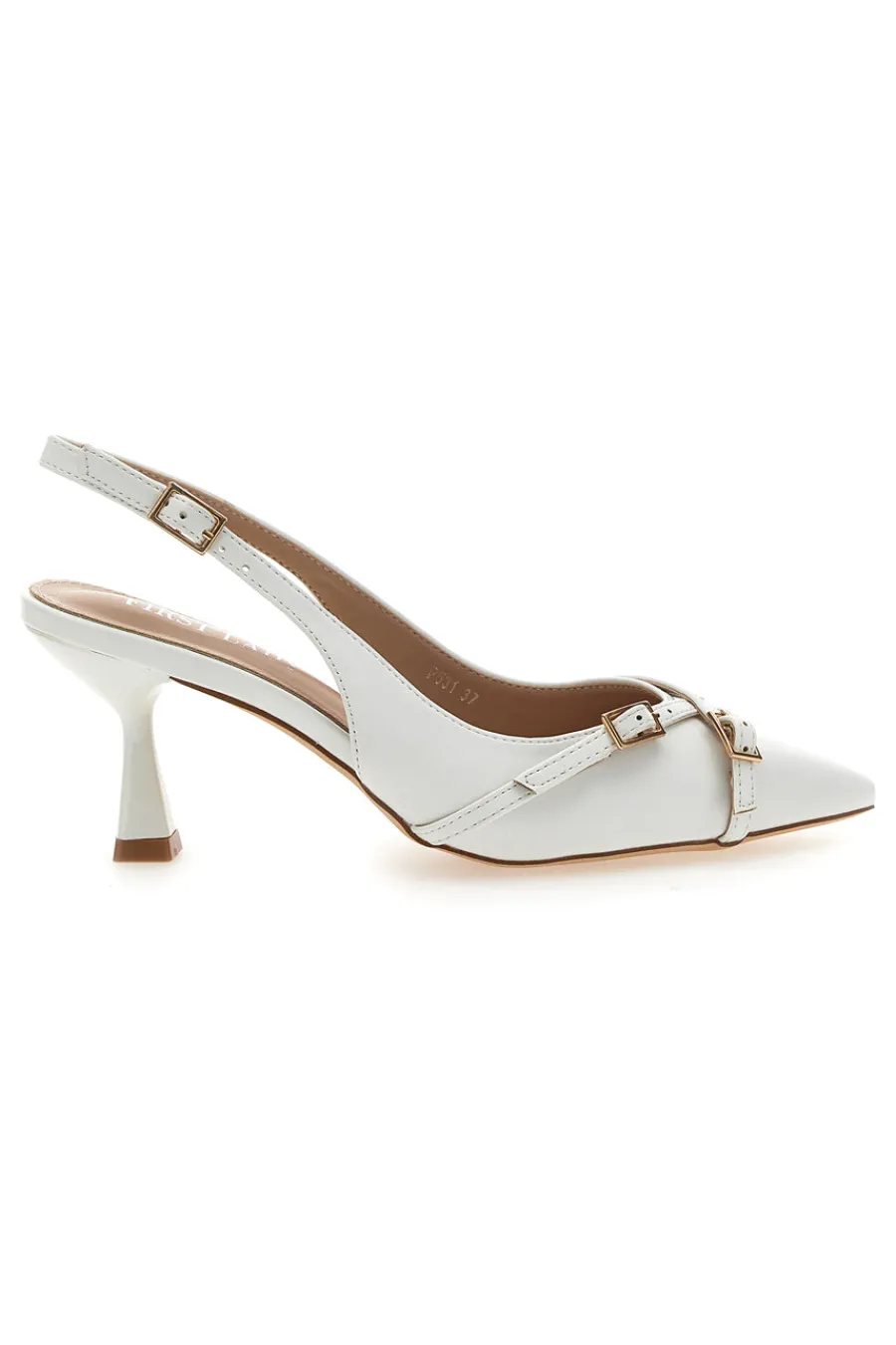 Décolleté Slingback Bianche con Cinturini Decorativi P531-FIRST LADY